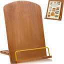 Cookbook Stand for Kitchen Counter, Adjustable Wooden Foldable Recipe Book Holder for Hands-Free Cooking, Fits Books & Tablets