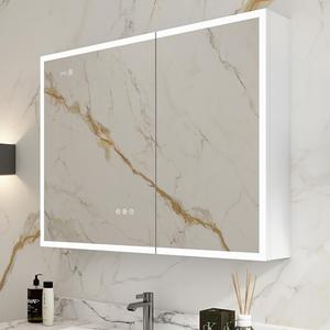 LED Medicine Cabinet Mirror with Lights & Outlet for Bathroom - Dimmable Anti-Fog, Built-in Digital Clock, Dual USB Charging Ports, Recessed/Surface Mount (36x30 Inch)