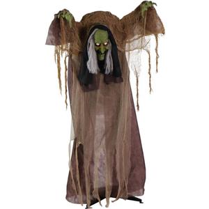 Haunted Hill Farm Talking Hunchback Witch, Halloween Animatronic with Movement and Lights for Battery Operated Scary Indoor or Covered Outdoor Halloween Decorations, Creepy Halloween Prop