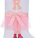 TWSANTAMAS 17.5 inch Ballet Christmas Stocking,Feather & Bow Embroidery Design, Holiday Party Decor for Fireplace Mantel Gifts,Initial R