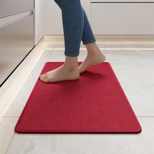 Kitchen Mats for Floor, Super Absorbent Kitchen Rugs Non Slip Washable, Soft Imitation Linen Braided Kitchen Runner Rug, Standing Mat Sink Mat, Easy to Clean, Red 17x30