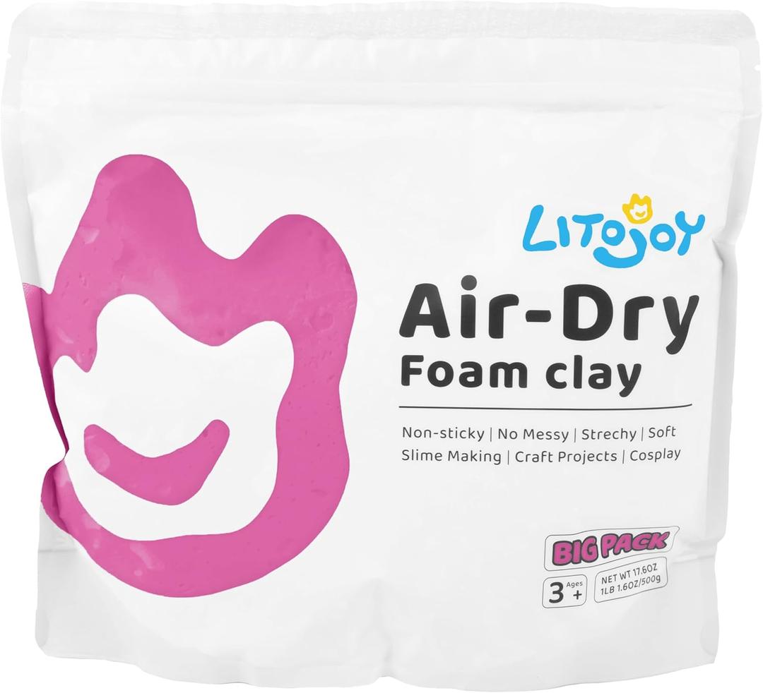 Pink Air Dry Foam Clay - Modeling, Soft, Light Weight for School Supply, Art Projects, Deco Flower Mirror, Cosplay Props, Fake Bake, Slime Supplies- 1.1 Lbs / 500 Grams (Pink)