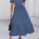 KIRUNDO Summer Button Down Wedding Guest Shirt Dresses for Women Maxi Flutter Short Sleeve Flowy Tiered Beach Sun Dress (S)