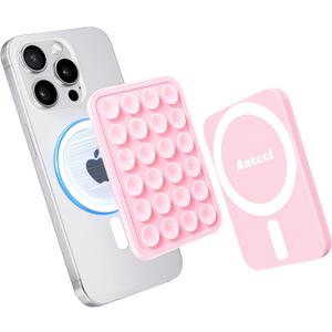 Silicone Grip Secure Mirror Shower Phone Holder for iPhone 16/15/14/13/12, Magnetic Suction Phone Mount for MagSafe Case, Hands-Free Selfie/Video for TikTok Creator/Influencer (Light Pink)