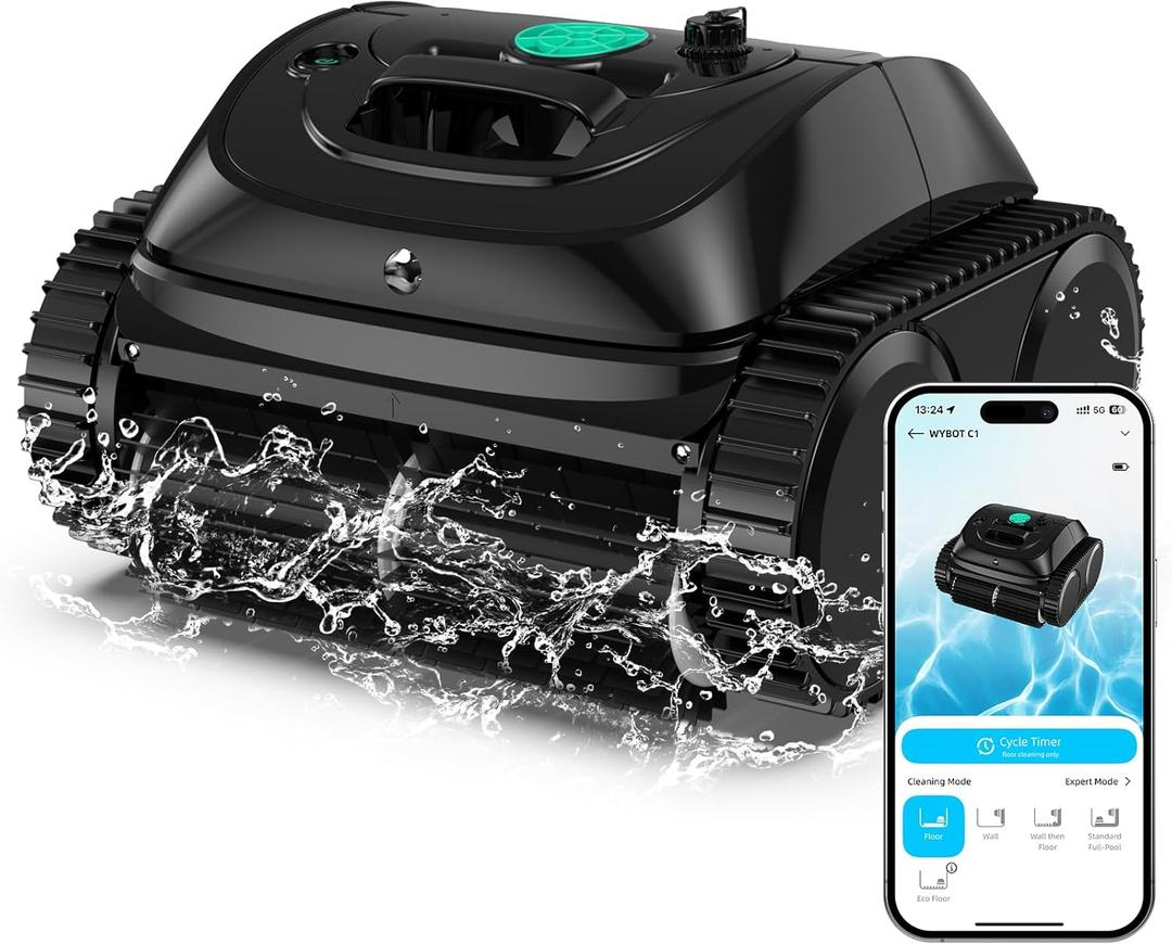 (2025 Upgrade) WYBOT C1 Robotic Pool Vacuum for Inground Pools, 150min Runtime Cordless Pool Cleaner, 4-in-1 Wall & Waterline Cleaning Up to 1,614Sq.ft, Smart Navigation, App Support (Black)