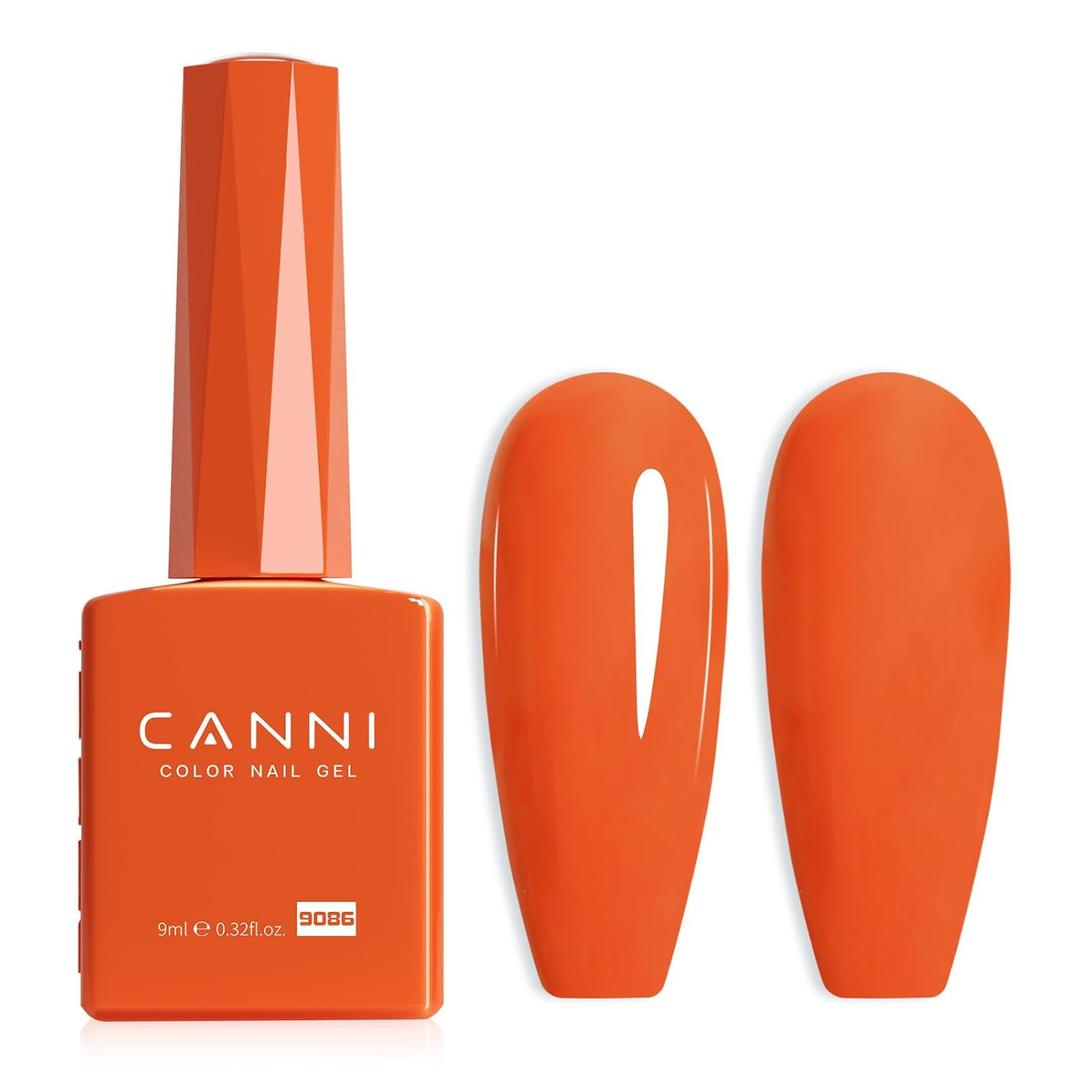 CANNI Bright Orange Gel Nail Polish, 1Pcs Neon Orange Gel Polish Red Orange Color High Gloss Soak Off U V Nail Manicure Salon DIY