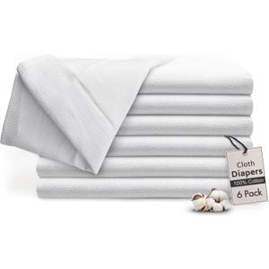 RUVANTI Unisex Birdseye Flat-Fold Cloth Diapers for Babies 6 Pack, 100% Cotton Reusable Diaper Inserts 23x23 Inches, White
