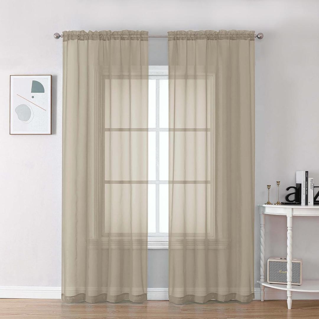 Chyhomenyc Taupe Sheer Curtains 84 Inches Long 2 Panels Set- Light Filtering Curtains for Bedroom, Soft Airy Voile Rod Pocket Living Room Window Drapes, 42Wx84L Inches, 2 PCS