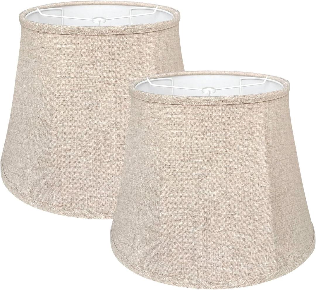 Double TOOTOO STAR Brown Lamp Shade Set of 2, Large Drum Lampshade for Floor Light and Table Lamp 10x14x10 inch, DIY Fabric Natural Linen Hand Crafted, Spider (Brown, 10 x 14 x 10.5 inch)