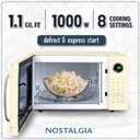 Nostalgia Retro 1000W Microwave Oven 1.1 Cu Ft Capacity Child Safety Lock, 8 Auto-Cook Settings Countertop Kitchen Appliance Ivory