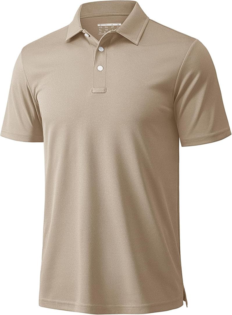 MAGCOMSEN Men's Polo Shirts 3 Buttons Casual Work T Shirts Quick Dry Short Sleeve Golf Shirt Pique Jersey Outdoor Performance, Khaki XL