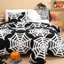 Halloween Comforter Cover Set Queen Size 3D Jacquard Design Halloween Bedding Set Velvet Microfiber Duvet Cover with 2 Pillowcases Lightweight Warm for All Seasons(Black,White,Spider Web)