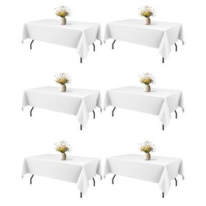 Niuara White Rectangle Table Cloth - 6 Pack, 60" x 84" Washable Polyester Tablecloth for 5FT Tables, Wrinkle-Resistant Table Cover for Weddings & Parties
