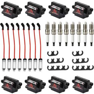 Pindex 8 Pack UF271 Square Type Ignition Coils with Spark Plugs Coil Pack Kits Compatible with Cadillac Chevrolet GMC 4.8 5.3 6.0L Part Number 12558693 12556893 3859078