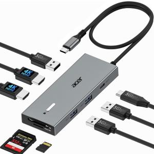 Acer USB C Docking Station Dual Monitor with 2 HDMI, 9-in-1 Laptop Docking Station with 4K@60Hz HDMI, USB A&C 3.0, SD/Micro SD, 100W PD, USB C Dock with Long Cable (60cm)