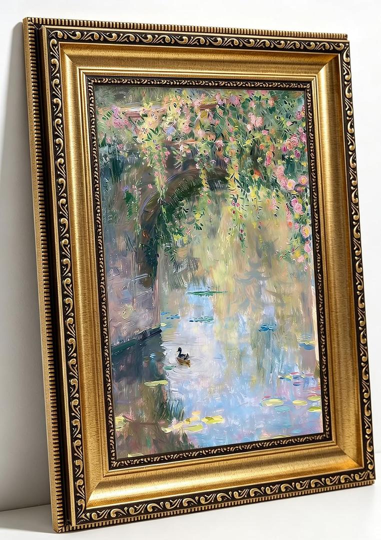 Gold Framed Vintage Monet Style Canvas Wall Art 16x24 inch