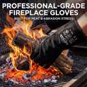 RAPICCA Fireplace Gloves Fire Heat Resistant: Black 14IN - Fireproof Leather for Fireplace Fire Pit Wood Stove Campfire Furnace BBQ Grill Oven Stick Mig Welding Welder Gear Size 14