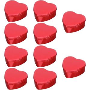Hemoton 10pcs Red Heart Shaped Metal Tins Box with Lids Candy Boxes Empty Candle Jars Cans Biscuits Jar Empty Tin Box for Heart Tins, Candies Treasures