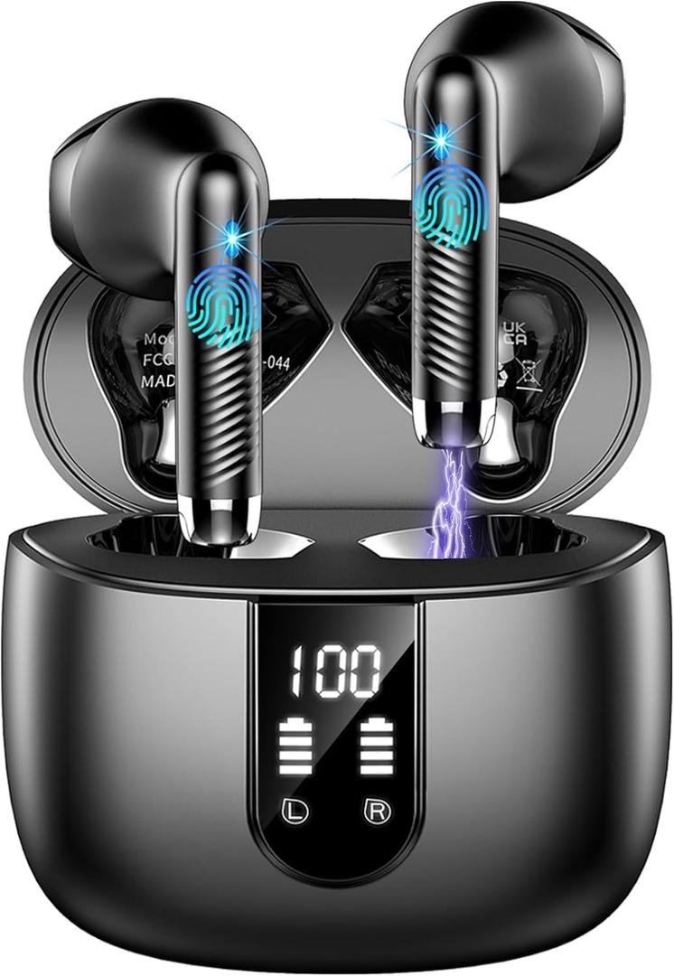 Wireless Earbuds, Bluetooth Headphones V5.4 Stereo Bass Ear Buds with ENC Noise Cancelling Mics,56H Bluetooth Earbuds with LED Display Charging Case, IP7 Waterproof Earphones for Android iOSMini