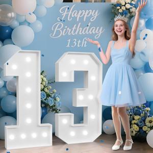 4FT 13 Marquee Numbers, 13 Light up Numbers for Party, 13th Birthday Decorations, Big 13 Sign with Light for Anniversary, Official Teenager Birthday Backdrop Decor