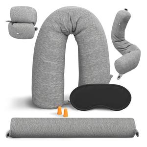 Twist Memory Foam Travel Pillow - Comfortable & Adjustable Neck Pillow for Traveling with Soft Washable Velvet Cover, Eye Mask & Earplugs - Long Flight Essentials | for 360° Neck Support, Chin, Lumbar
