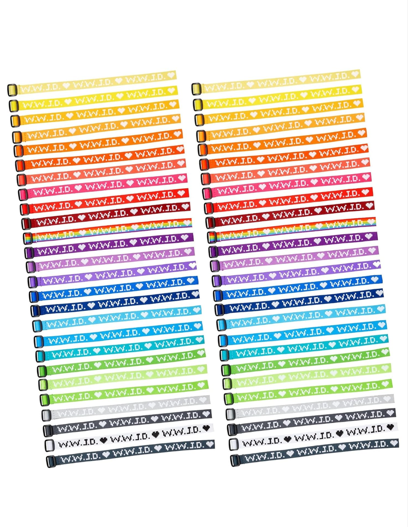 Zodaca 52-Pack Adjustable WWJD Bracelets for Men and Women, What Would Jesus Do Woven Wristbands for Church Fundraisers, Sunday School (26 Assorted Colors) - Jesus Bracelets