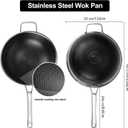Wok Pan with Lid,12.6 inch Hybrid Woks & Stir-fry Pans Nonstick Stainless Steel Cookware, Cooking Wok for Induction Cooktop, Double Coated Honeycomb Pan