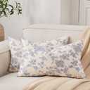 100% Cotton French Pastoral Lumbar Throw Pillow Covers Set of 2, 12x20 Inch Blue Farmhouse Decorative Cushion Covers for Sofa Bed Living Room Home Decor