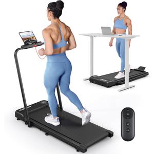 THERUN Walking Pad, 2.5 HP Under Desk, 2 in 1 Foldable for Home, Walking Pad with Handle Bar, 15" Widened Running Belt with Remote Control & LED Touch Screen (Light Green Black)