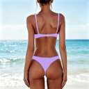 SherryDC Women's Solid Scoop Neck Push Up Padded Brazilian Thong Bikini Swimsuit Bathing Suit (Purple, M)