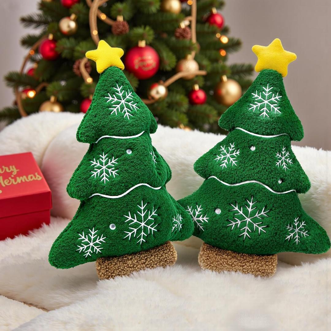 VEILS Christmas Pillow, 2PCS Christmas Tree Shaped Throw Pillows, Stuffed Winter Decor Snowflake Pillow, Plush Christmas Holiday Decorations Cushion for Living Room Couch Bed Party Home Sofa, Green