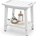 Shower Bench for Inside Shower - White HDPE Shower Stool Waterproof - Spa Bathroom Seat Chair with Handle, Storage Shelf, Adjustable Feet - Indoor/Outdoor, Weather Resistant (Medium 16x12.5x17 Inch)