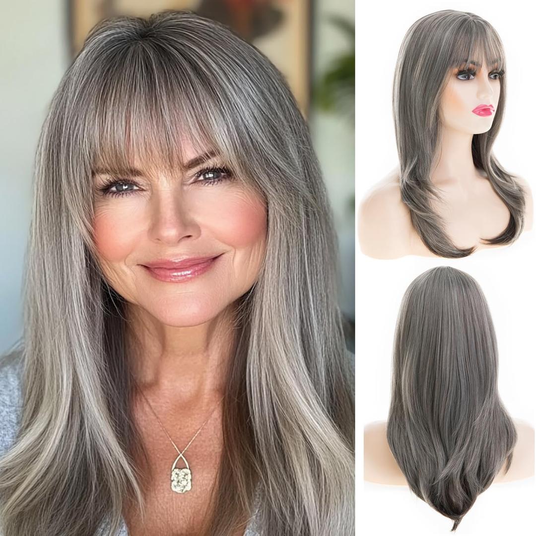 Long Straight Bangs Wig Women Fashion Synthetic Soft Silky Daily Party Halloween Wig