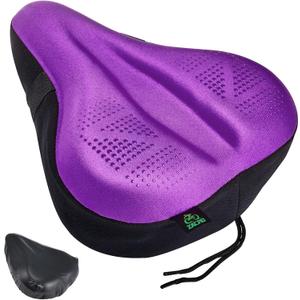 Zacro Bike Seat Cushion - Padded Gel Bike Seat Cover for Men & Women, Padding Bicycle Saddle fit with Peloton/Spin Stationary Exercise/Mountain Road Cycling Bike (Wide, Purple)