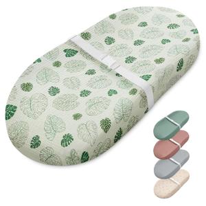 Blissful Diary Muslin Baby Changing Pad with Waterproof Lining Foam, Diaper Changing Table Pad with Cover for Dressers (Monstera, Avocado)
