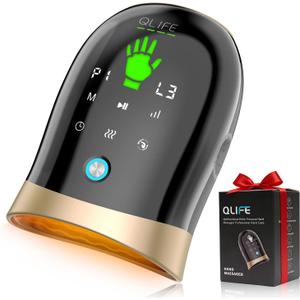 QLIFE Hand Massager with Heat and Compression Hand Massager for Arthritis and Carpal Tunnel Hand Massage with Kneading and Finger Stretching 6 Modes & 6 Intensity Levels for Women Men (Black)
