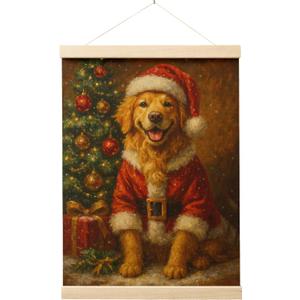EKGJW Vintage Christmas Golden Retriever Wall Art Poster, Golden Retriever Lover Gifts, Funny Christmas Santa Dog Holiday Wall Decor Canvas Prints for Home Bedroom Living Room, 12x16 Inch