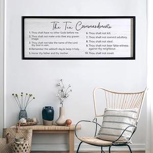The Ten Commandments Rustic Bible Verse Framed Wall Art, 40''×15'' Positive Religious Christian Saying Sign for God Jesus Christ Prayer, Vintage Horizontal Holy Inspirational Catholic Scripture Decor