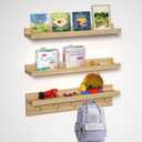 MBYD Natural Wood Floating Shelves, Unfinished Wood Picture Ledge, 24 Inch Picture Ledge for Kids Room, Floating Nursery Book Shelf with Hooks for Living Room, Kitchen, Bathroom