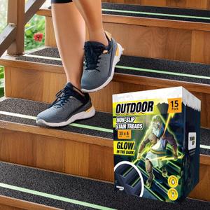 Grip Tape for Stairs 30" x 8" - 15-Pack Glow in the Dark Outdoor Stair Treads Non-Slip Weather Resistant - Anti Slip Tape for Exterior Wooden Steps - Waterproof 80-Grit Adhesive Treads by Thunder Grip