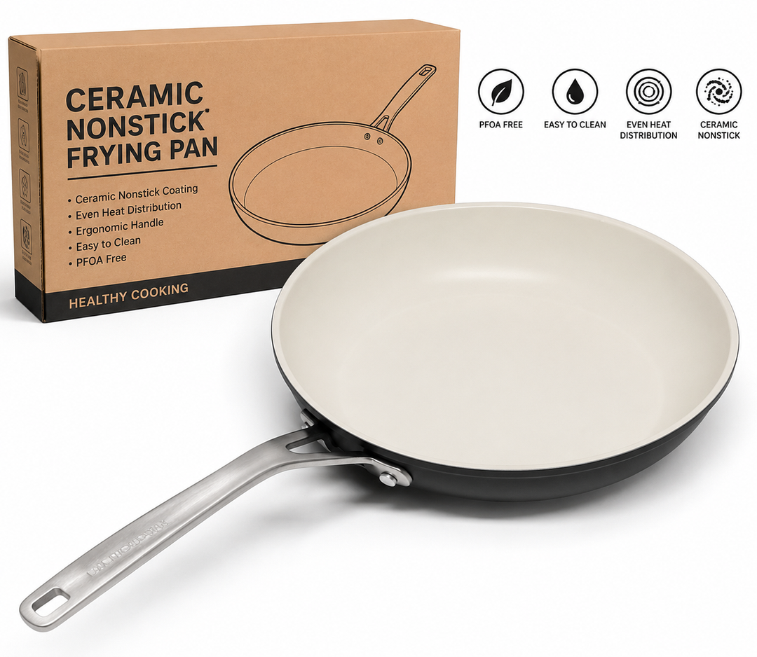 Caraway Nonstick Ceramic Frying Pan (2.7 qt, 10.5") - Non Toxic, PTFE & PFOA Free - Oven Safe & Compatible with All Stovetops (Gas, Electric & Induction) - Cream