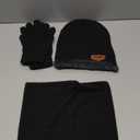 Winter Hat Scarf Gloves Set, 3-in-1 Knit Beanie with Fuzzy Lining, Touch Screen Mittens, Circle Scarf for Men Women (Black)