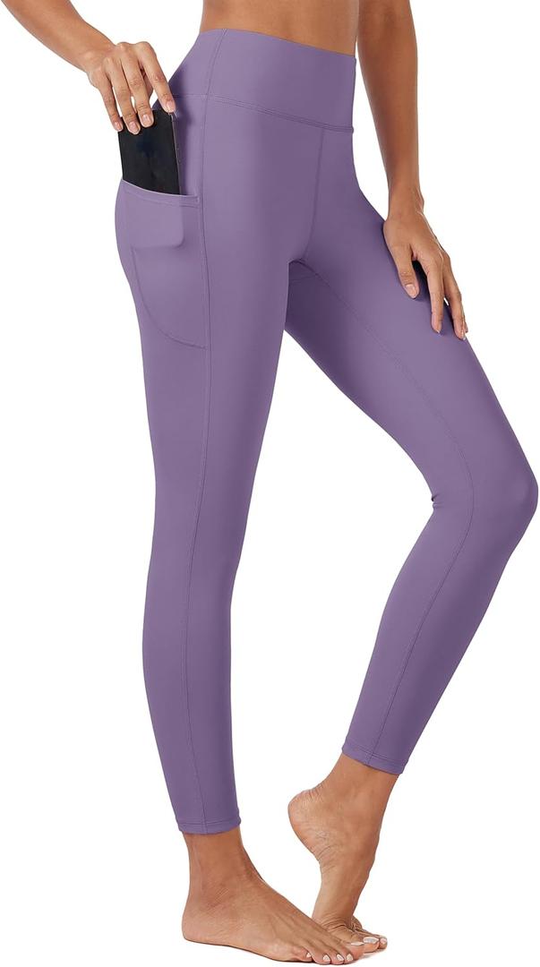 MAGCOMSEN Womens Leggings High Waist Tummy Control Yoga Pants with Pockets Purple Running Leggings for Exercise, XXL