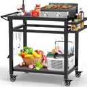 20"x32" Double-Shelf Grill Table Movable Grill Cart, Outdoor Food Prep and Pizza Oven Table, Grill Stand Fits Blackstone Griddle 17" 22"
