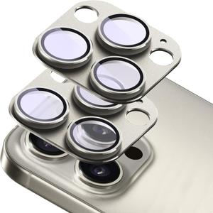 2-Pack Shatterproof Camera Lens Protector for iPhone 15 Pro/15 Pro Max |AR Tempered Glass Strong Adsorption Metal Camera Cover Screen(Titanium Grey)