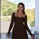 BEAGIMEG Women's Sexy Bodycon Long Sleeves A-line Sweetheart Neck Ruched Club Party Mini Dress (Brown)