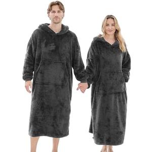 PJGGZ Wearable Blanket Hoodie for Women Men, Fleece Warm Comfy Hooded Sweatshirt with Pockets & Sleeves Cozy Gift for Adult, One Size