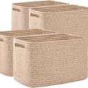 OIAHOMY 4 Pack Storage Baskets for Organizing, Cube Storage Bins for Shelves, Rectangle Storage Baskets With Handles, Woven Baskets for Storage, 16''Lx12''Wx8''H, Brown