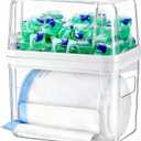 iCASA Trash Bag Dispenser Dishwasher Pod Organizer, 3 in 1 Grocery Garbage Bags Holder Storage Box Clear Laundry Room Pods Dishwasher Tab Cleaner Tablets Container Pantry Kitchen Under Sink Organizers