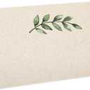 321Done Greenery Place Cards, Made in USA - 3.5x2, Blank Tent Cards for Name Food Table Setting Dinner Party Seating Wedding Rustic Green Leaves in Tan - Set of 50